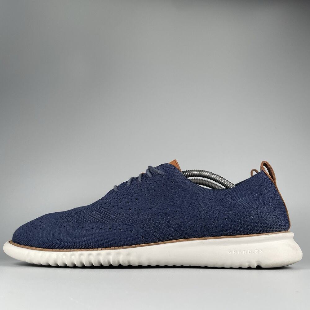 Cole Haan Navy Knit Wingtip Derby with White Sole